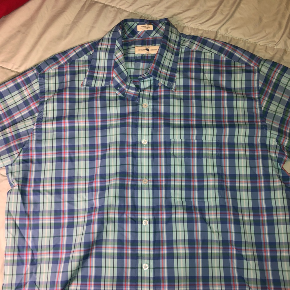 Onward Reserve men’s XL plaid short sleeve shirt blue outdoor sporting